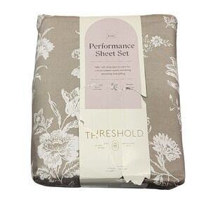 Threshold King Performance Sheet Set 400TC Cotton Sateen Floral Khaki